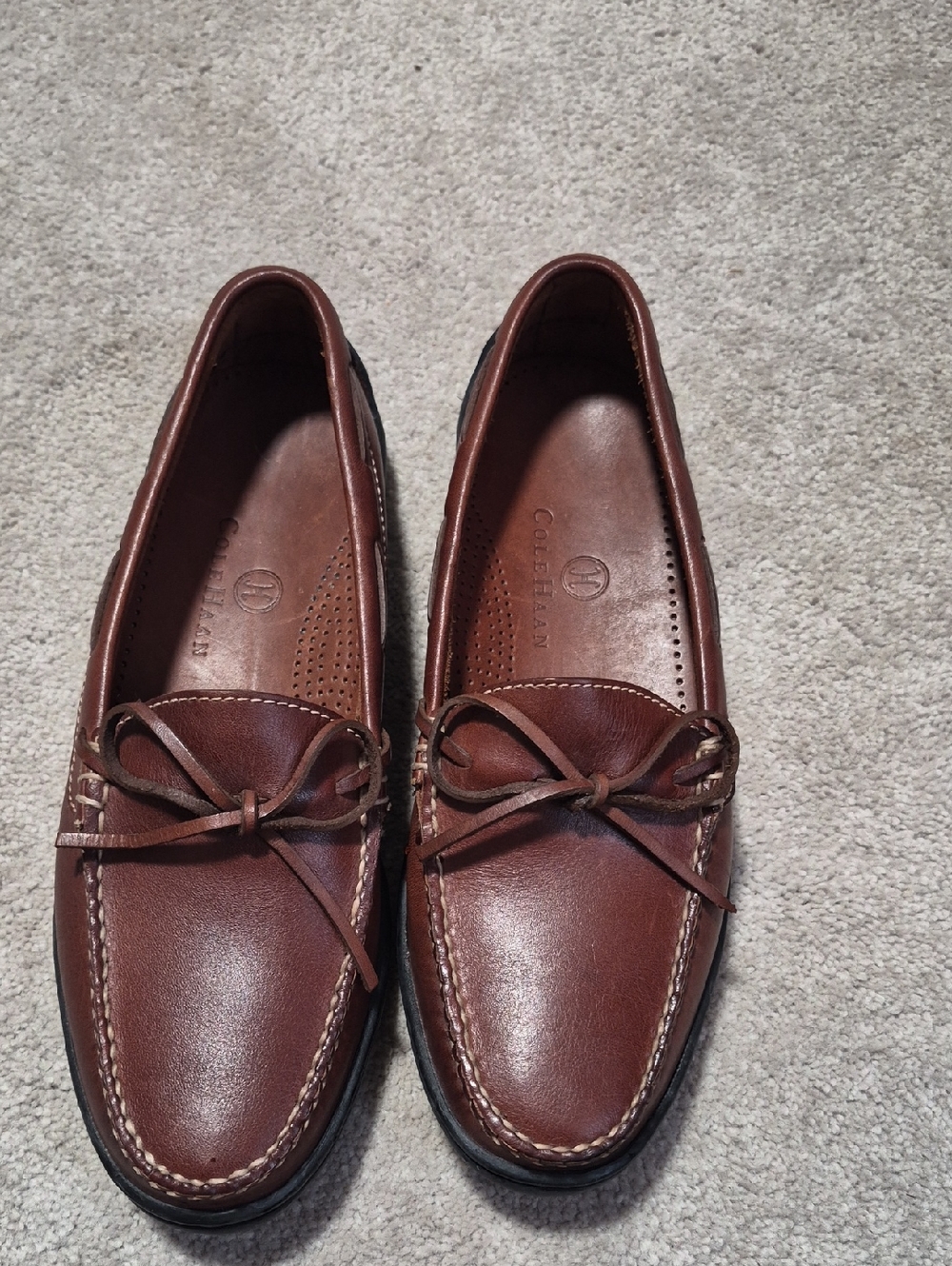 Cole Haan Men's Chestnut Brown Leather‎ Bow-Front Driving Loafers Size 9 1/2 M